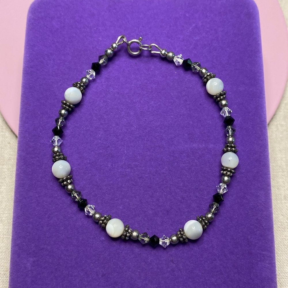 💛 Vintage 925 Handmade Crystal & Cats Eye Bracelet